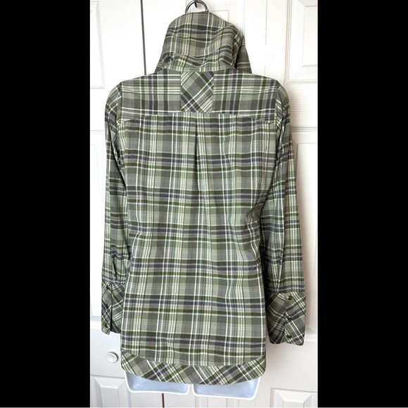 EXOFFICIO Alba Funnel Neck Plaid Shirt Jacket Green Plaid Pockets Purple Hiking - Picture 10 of 16